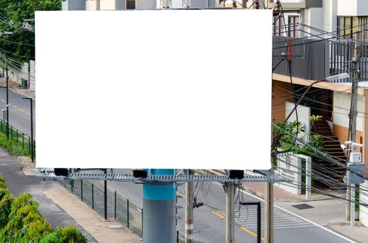 Billboard advertisement banner information marketing promotion display mock up white screen empty blank.Clipping paths.
