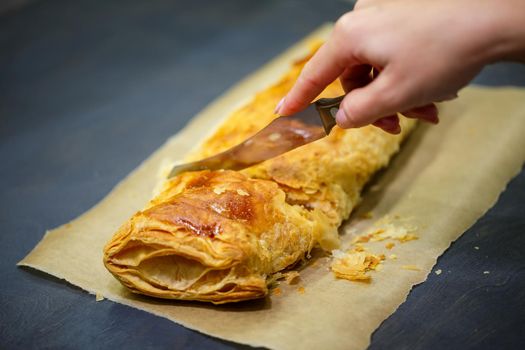 delicious homemade cakes with apple filling. Puff pastry pie
