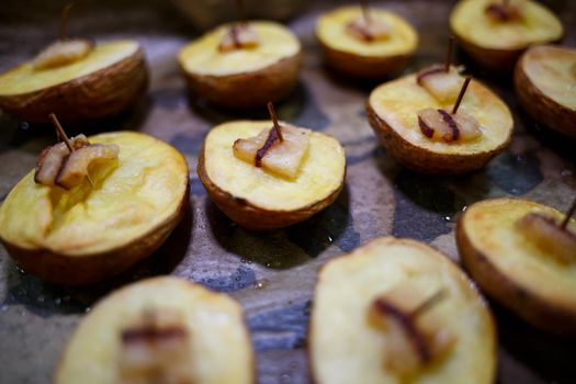 Baked chopped potatoes with lard