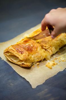 delicious homemade cakes with apple filling. Puff pastry pie