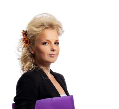 Beautifull business woman with flower in blond hair