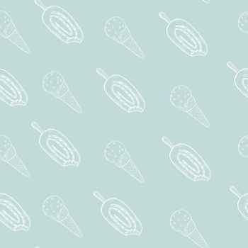 Ice cream seamless pattern illustration, Cute ice cream on blue background.