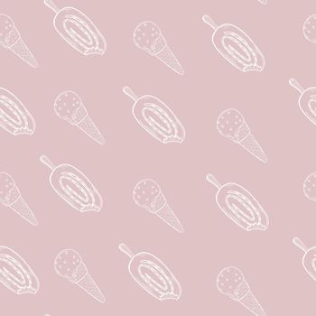 Ice cream outline seamless pattern illustration, Cute ice cream on pink background.