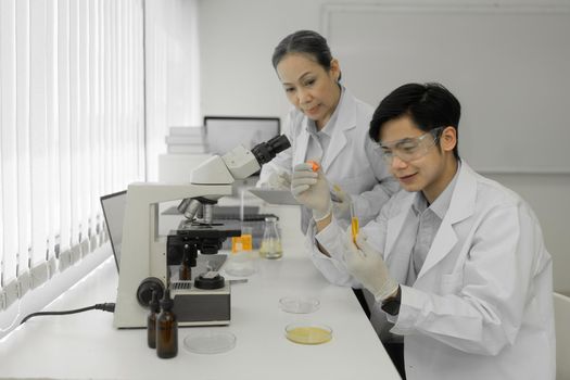 Scientist holding a test tube containing cannabis extract