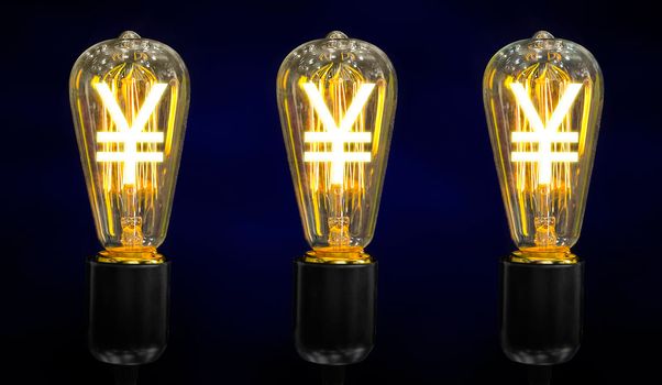 Money making idea. Light bulb with Japanese  Yen symbol.