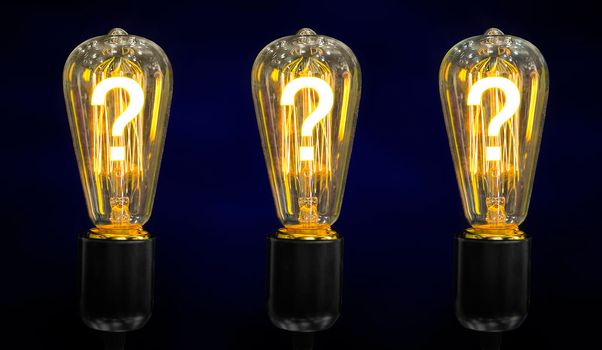 Bulb with glowing question mark inside of it, creativity concept