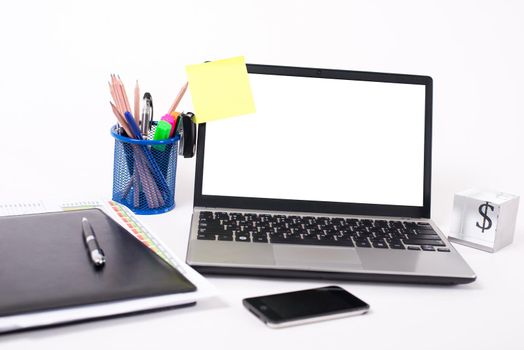 Laptop on a white background. Close up.