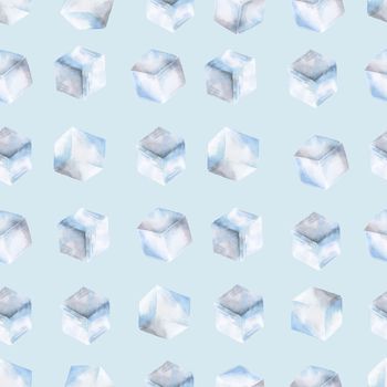 Seamless pattern with ice cubes. Stylized watercolor illustration.