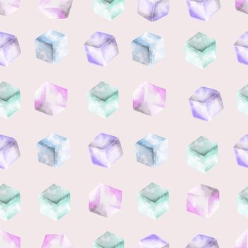 Seamless pattern with ice cubes. Stylized watercolor illustration.