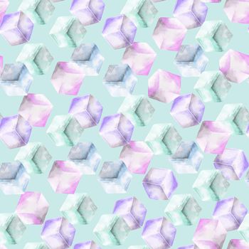 Seamless pattern with ice cubes. Stylized watercolor illustration.