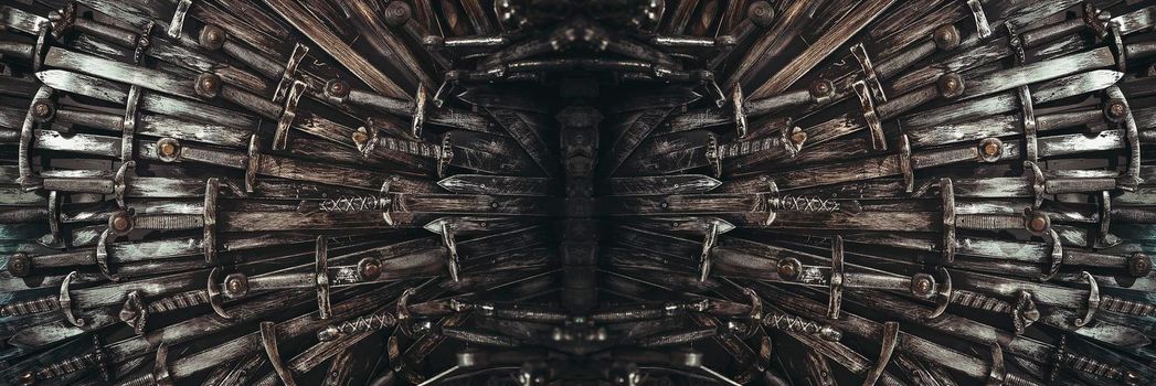 Metal knight swords background. Close up. The concept Knights.