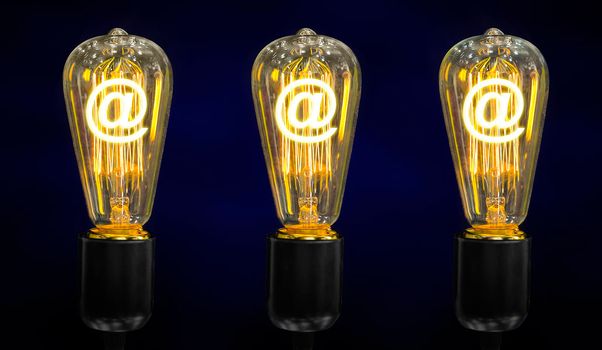 Bulb with glowing at mark inside of it, creativity concept