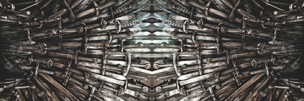 Metal knight swords background. Close up. The concept Knights.