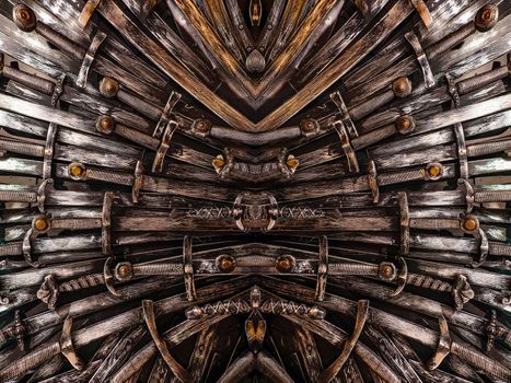 Metal knight swords background. Close up. The concept Knights.