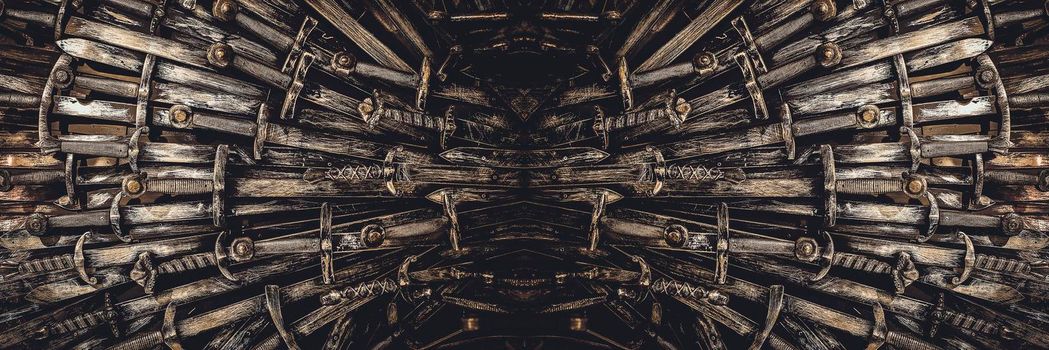 Metal knight swords background. Close up. The concept Knights.