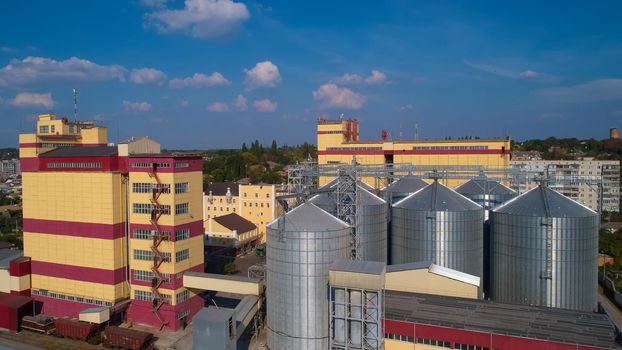 Grain Silo in Ukraine near battlefield. Kherson region. Ukraine. Grain Crisis in the Word. War and Harvesting in Ukraine.