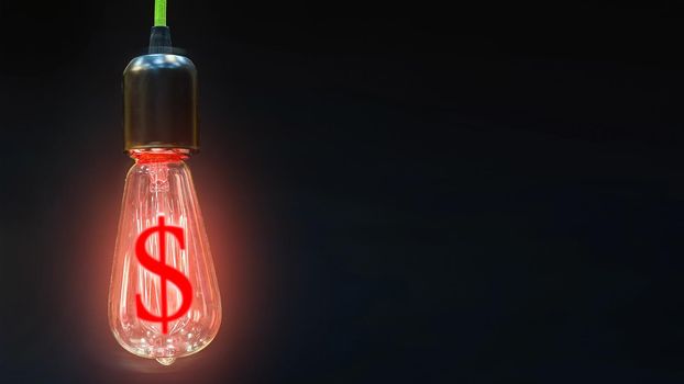 The concept of the fall of the dollar exchange rate. Money making idea. Light bulb with Dollar symbol.