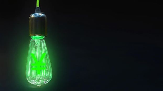 The concept of the growth of the Japanese yen exchange rate. Money making idea. Light bulb with Japanese  Yen symbol.