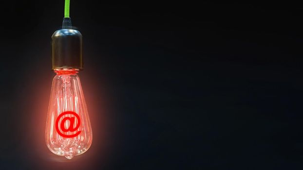 Bulb with glowing at mark inside of it, creativity concept.