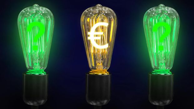 The concept of the growth of the euro exchange rates. Money making idea. Light bulb with Euro symbol.