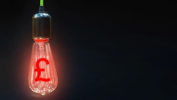 The concept of falling exchange rates pounds. Money making idea. Light bulb with Pound sterling  symbol.