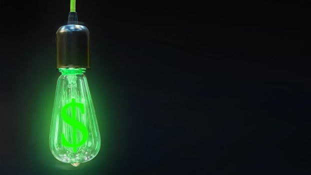 The concept of the growth of the dollar exchange rate. Money making idea. Light bulb with Dollar symbol.