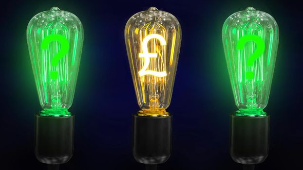 The concept of exchange rates growth pounds. Money making idea. Light bulb with Pound sterling  symbol.
