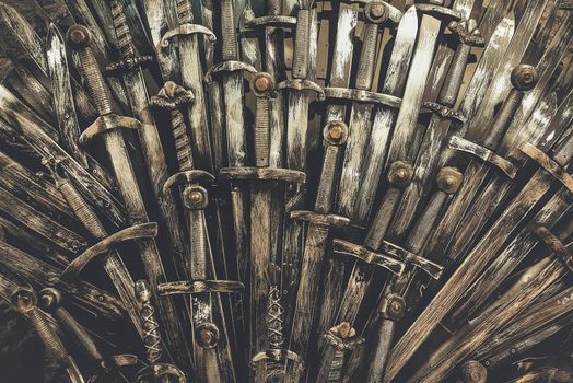 Metal knight swords background. Close up