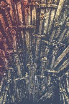 Metal knight swords background. Close up