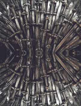 Metal knight swords background. Close up