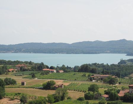 View of Lago di Viverone lake in Piedmont, Italy