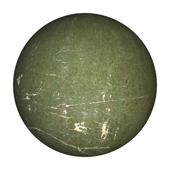 olive green cardboard sphere over white background