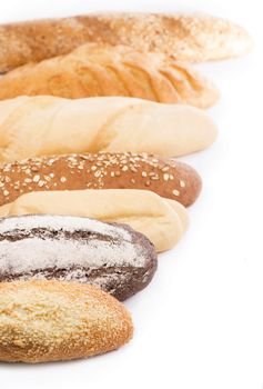 Fresh bread assortment on the white background