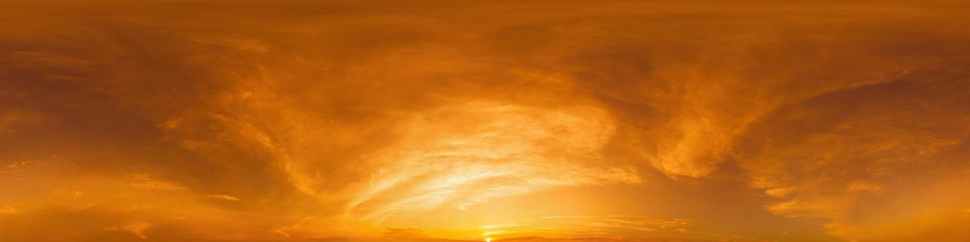 Sky panorama with Cirrus clouds in Seamless spherical equirectangular format. Full zenith for use in 3D graphics, game and editing aerial drone 360 degree panoramas for sky replacement