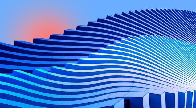 beautiful abstract blue background wave technology with blue light corporate concept. Heavy waves from concrete and lines going into distance, business technology concept, background for presentations