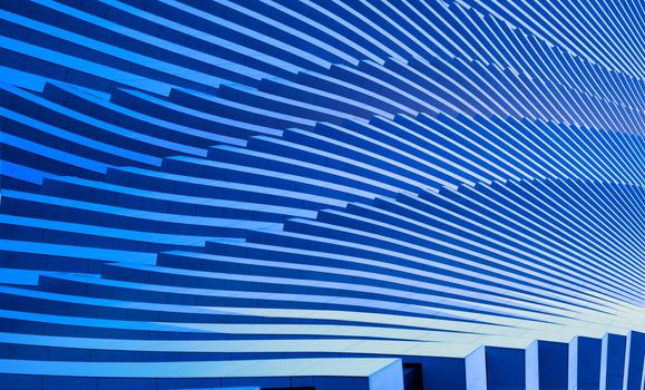 beautiful abstract blue background wave technology with blue light corporate concept. Heavy waves from concrete and lines going into distance, business technology concept, background for presentations