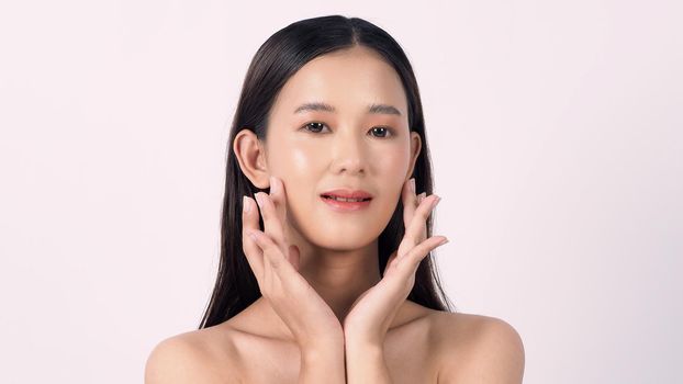 Beauty and skin concept. Beautiful young asian woman with clean fresh skin on white background. Face care Facial treatment Cosmetology beauty and spa concept. Beauty Korean looking. Asian women.