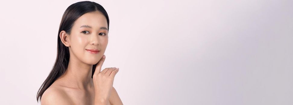 Beauty and skin concept. Beautiful young asian woman with clean fresh skin on white background. Face care Facial treatment Cosmetology beauty and spa concept. Beauty Korean looking. Asian women.