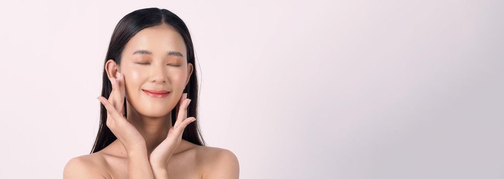 Beauty and skin concept. Beautiful young asian woman with clean fresh skin on white background. Face care Facial treatment Cosmetology beauty and spa concept. Beauty Korean looking. Asian women.