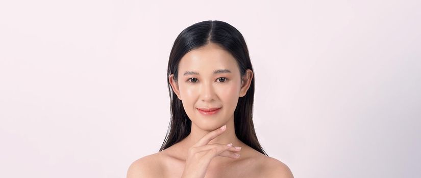 Beauty and skin concept. Beautiful young asian woman with clean fresh skin on white background. Face care Facial treatment Cosmetology beauty and spa concept. Beauty Korean looking. Asian women.