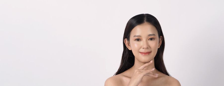 Beauty and skin concept. Beautiful young asian woman with clean fresh skin on white background. Face care Facial treatment Cosmetology beauty and spa concept. Beauty Korean looking. Asian women.