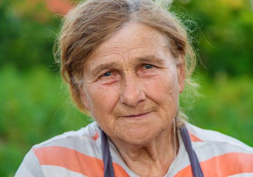 Portrait of a grandmother in the garden. selective focus. People.