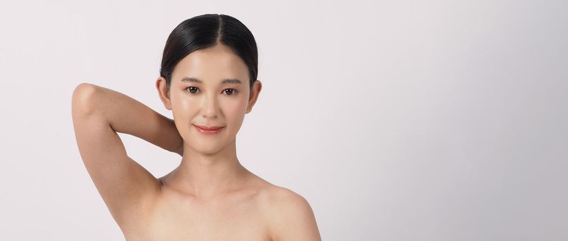 Beauty and skin concept. Beautiful young asian woman with clean fresh skin on white background. Face care Facial treatment Cosmetology beauty and spa concept. Beauty Korean looking. Asian women.