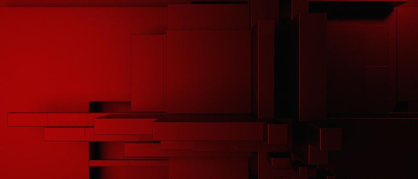 Elegant Geometric Blocks Modern Deep Red Abstract Background 3D Illustration