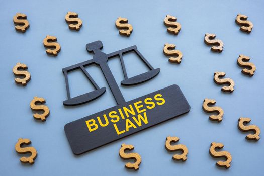 A Plate in the form of scales and the inscription business law.