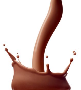 close up of a chocolate milk splash on white background