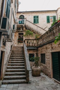 Ancient europian architecture. street in old town of Italy, Montenegro, Greece etc.