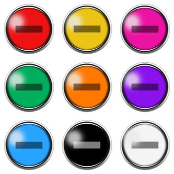 A minus sign button icon set isolated on white with clipping path 3d illustration