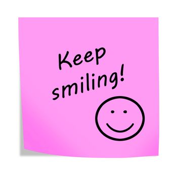 A keep smiling 3d illustration post note reminder on white with clipping path