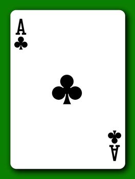 An Ace of Clubs playing card 3d illustration with clipping path to remove background and shadow